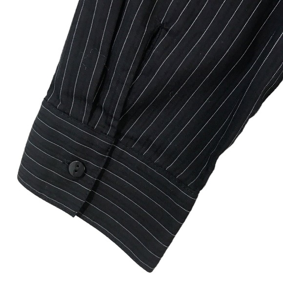 Worthington Women's 16T Button Up Dress Shirt Stripe Black Career Long Sleeves - Picture 8 of 10